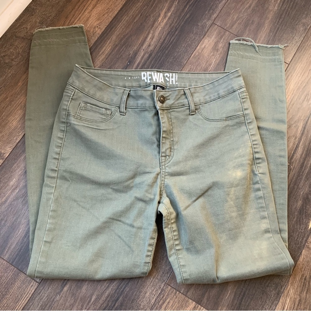 Rewash Green Stretchy Skinny Raw Hem Jeans